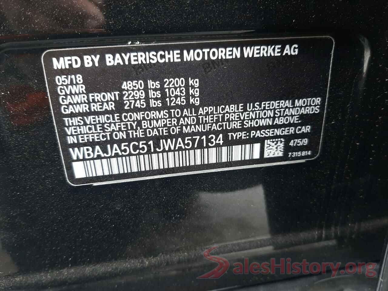 WBAJA5C51JWA57134 2018 BMW 5 SERIES