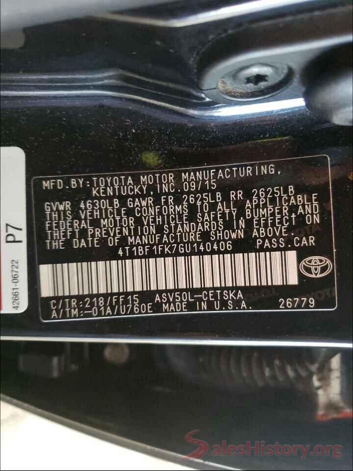 4T1BF1FK7GU140406 2016 TOYOTA CAMRY