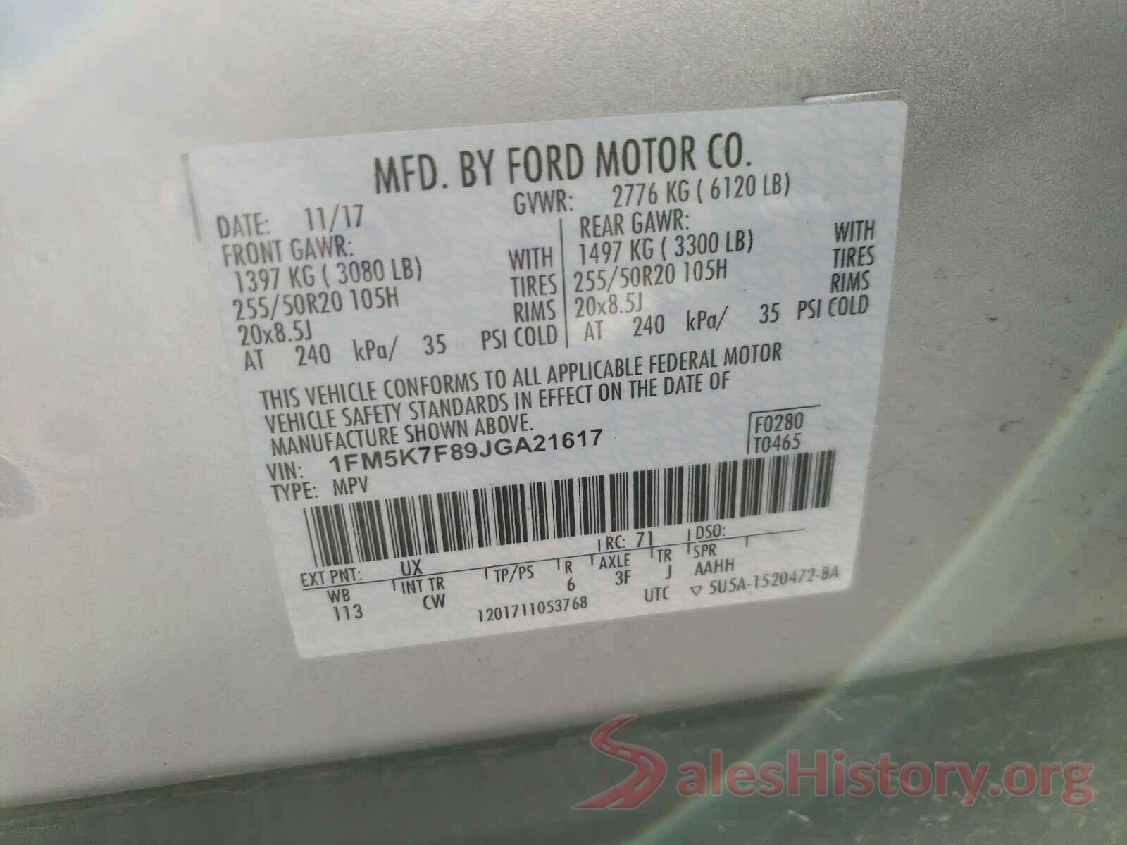 1FM5K7F89JGA21617 2018 FORD EXPLORER