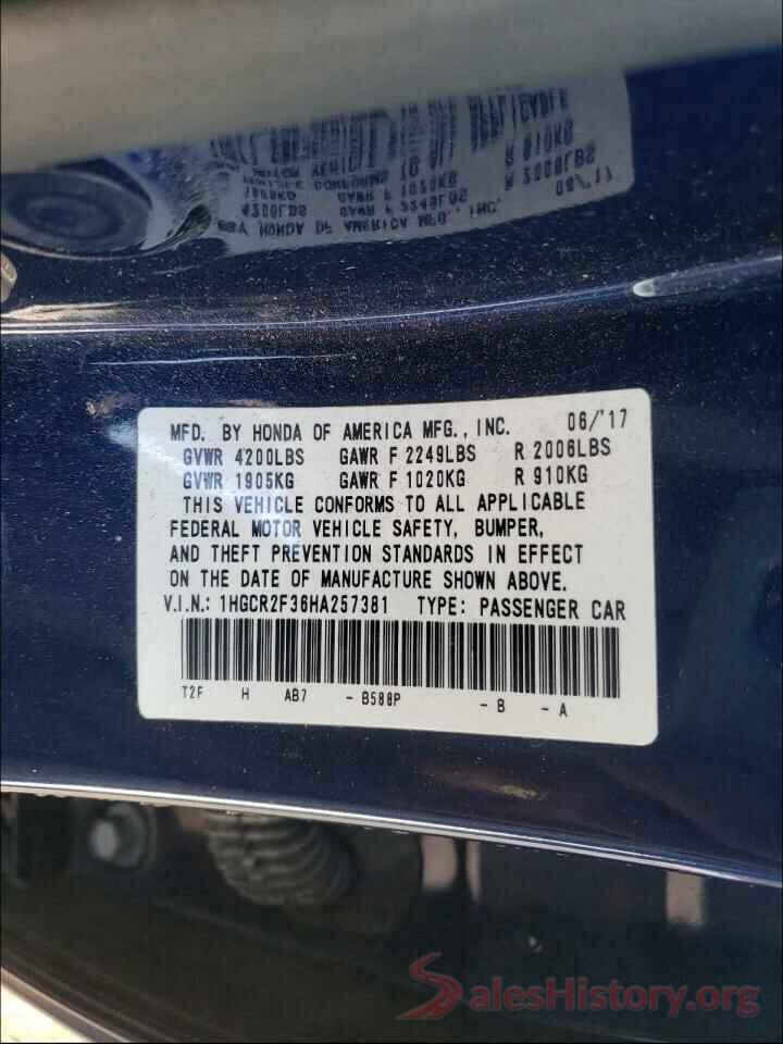 1HGCR2F36HA257381 2017 HONDA ACCORD