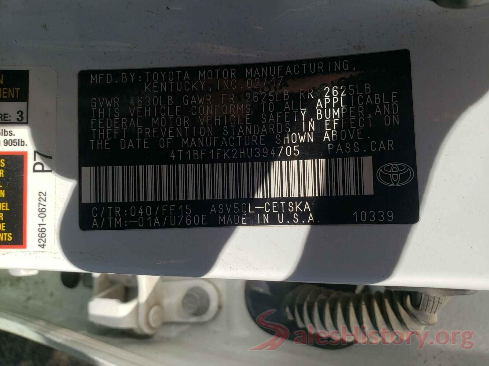 4T1BF1FK2HU394705 2017 TOYOTA CAMRY