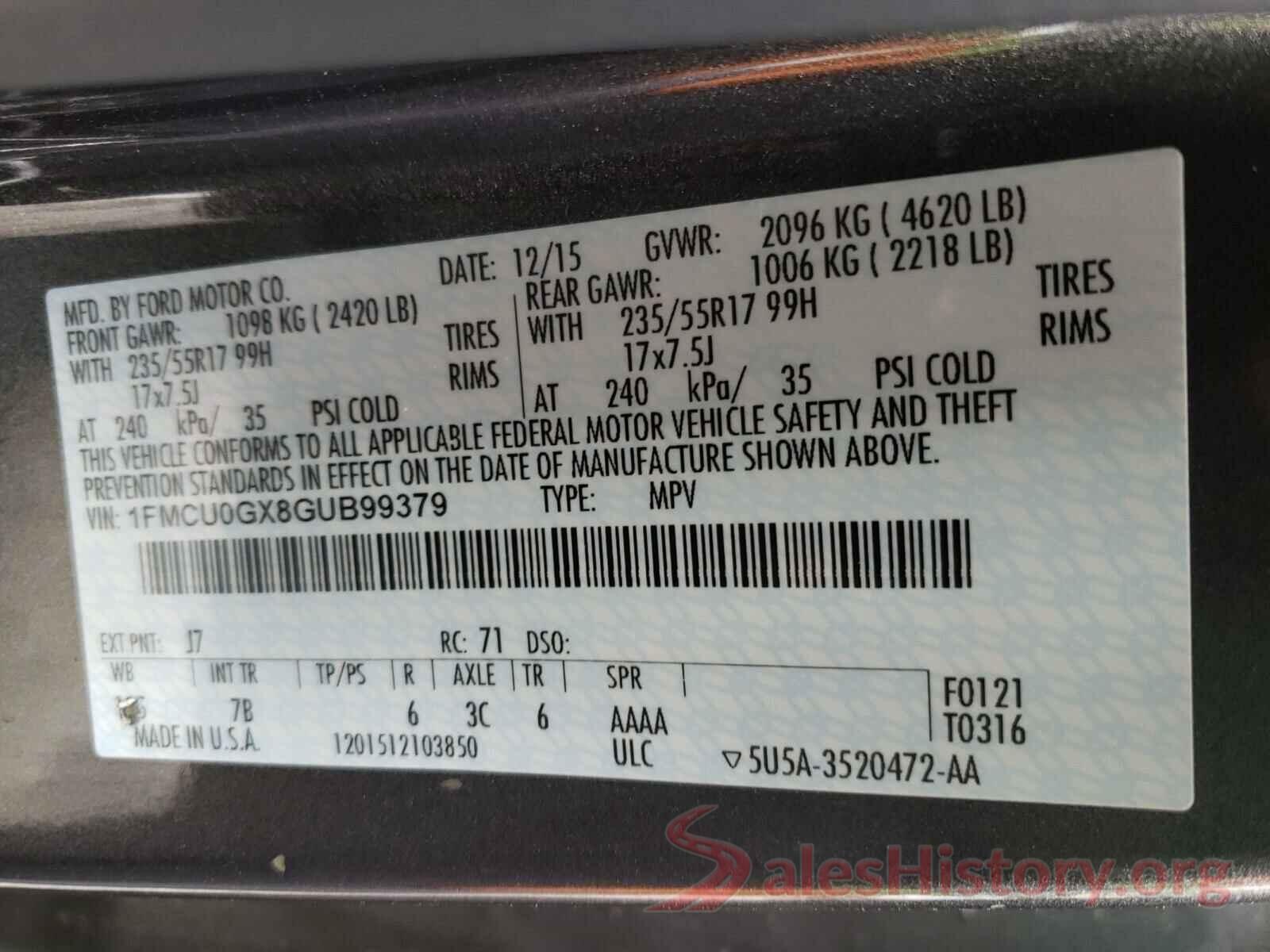 1FMCU0GX8GUB99379 2016 FORD ESCAPE