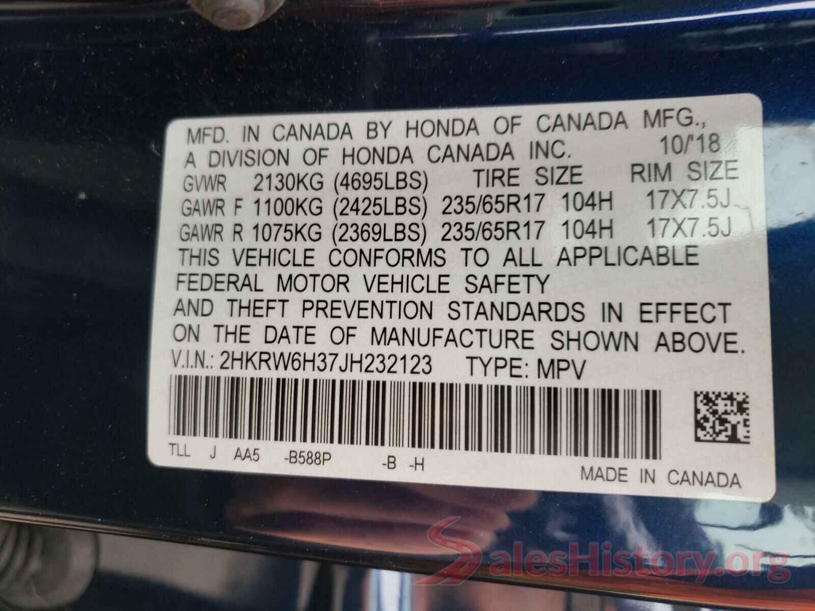 2HKRW6H37JH232123 2018 HONDA CRV