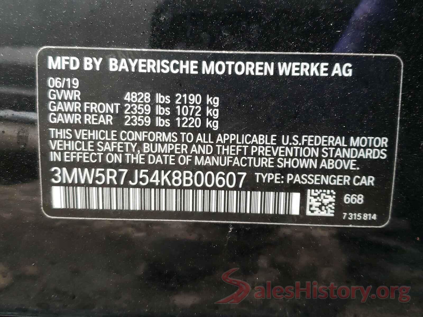 3MW5R7J54K8B00607 2019 BMW 3 SERIES