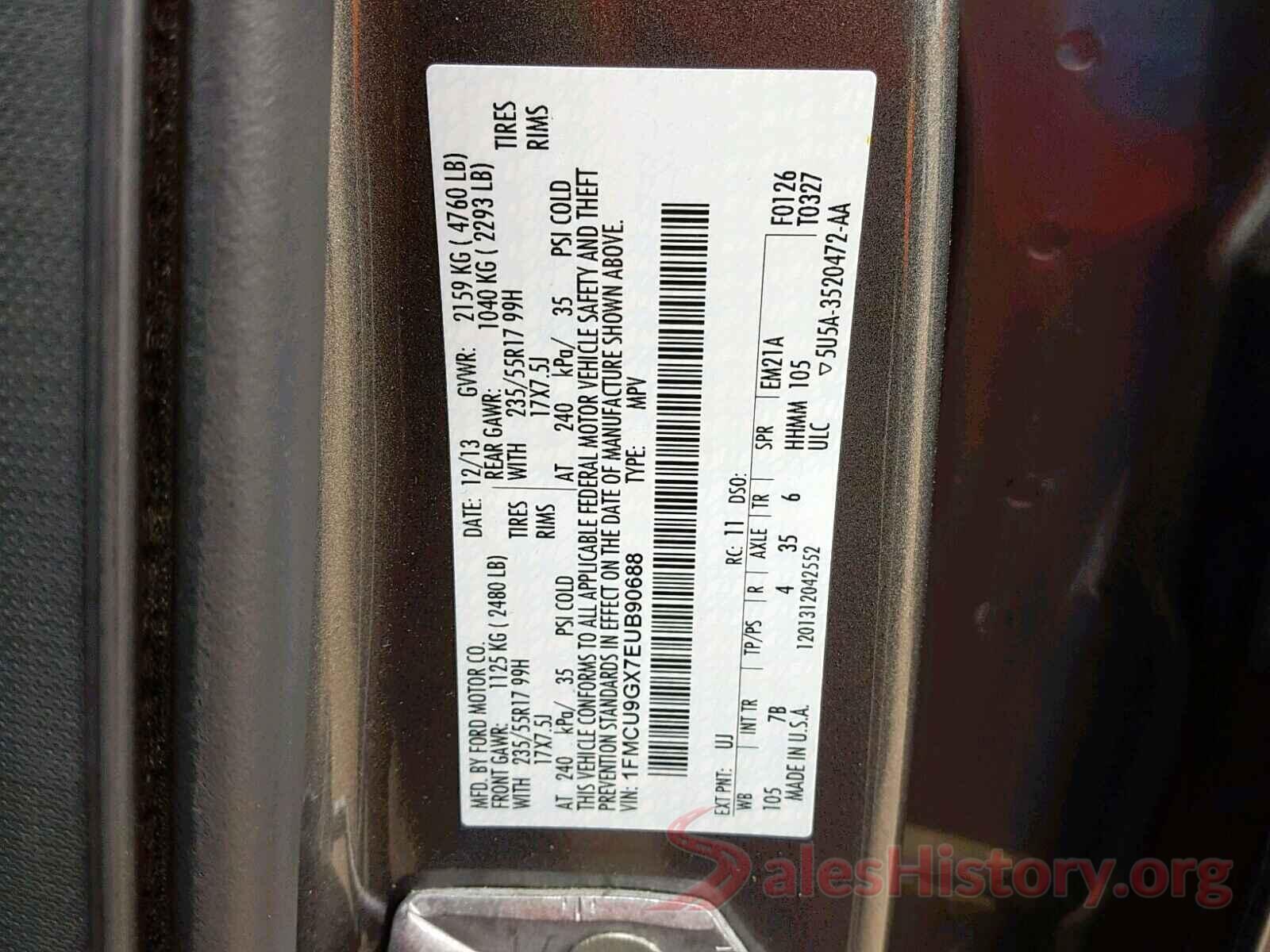 1FMCU9GX7EUB90688 2014 FORD ESCAPE SE