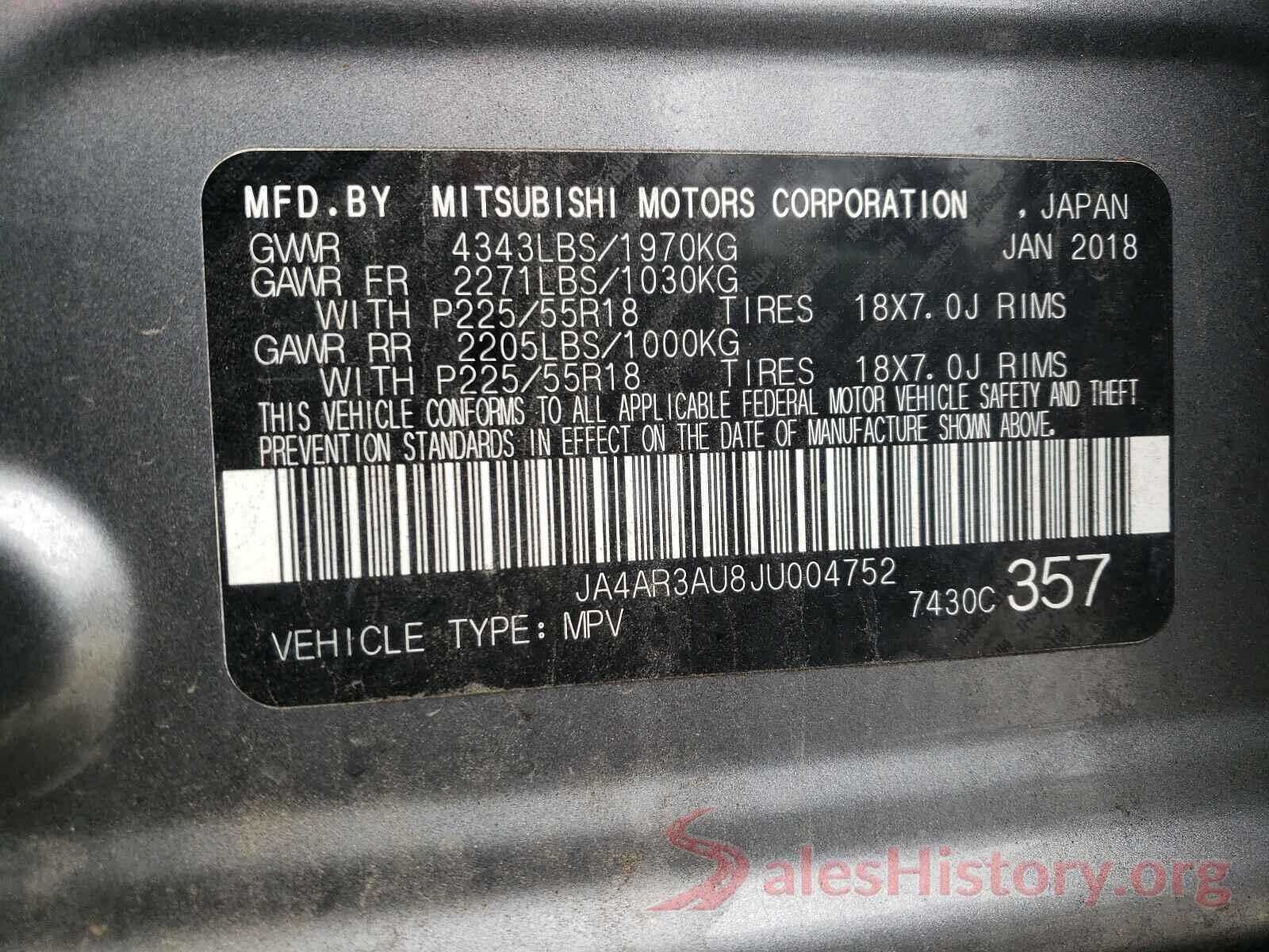 JA4AR3AU8JU004752 2018 MITSUBISHI OUTLANDER