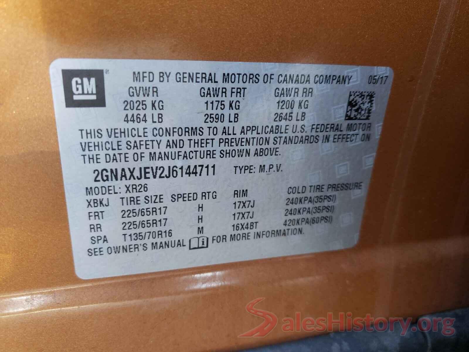 2GNAXJEV2J6144711 2018 CHEVROLET EQUINOX