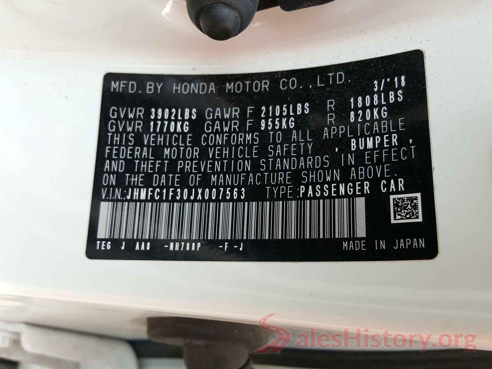 JHMFC1F30JX007563 2018 HONDA CIVIC