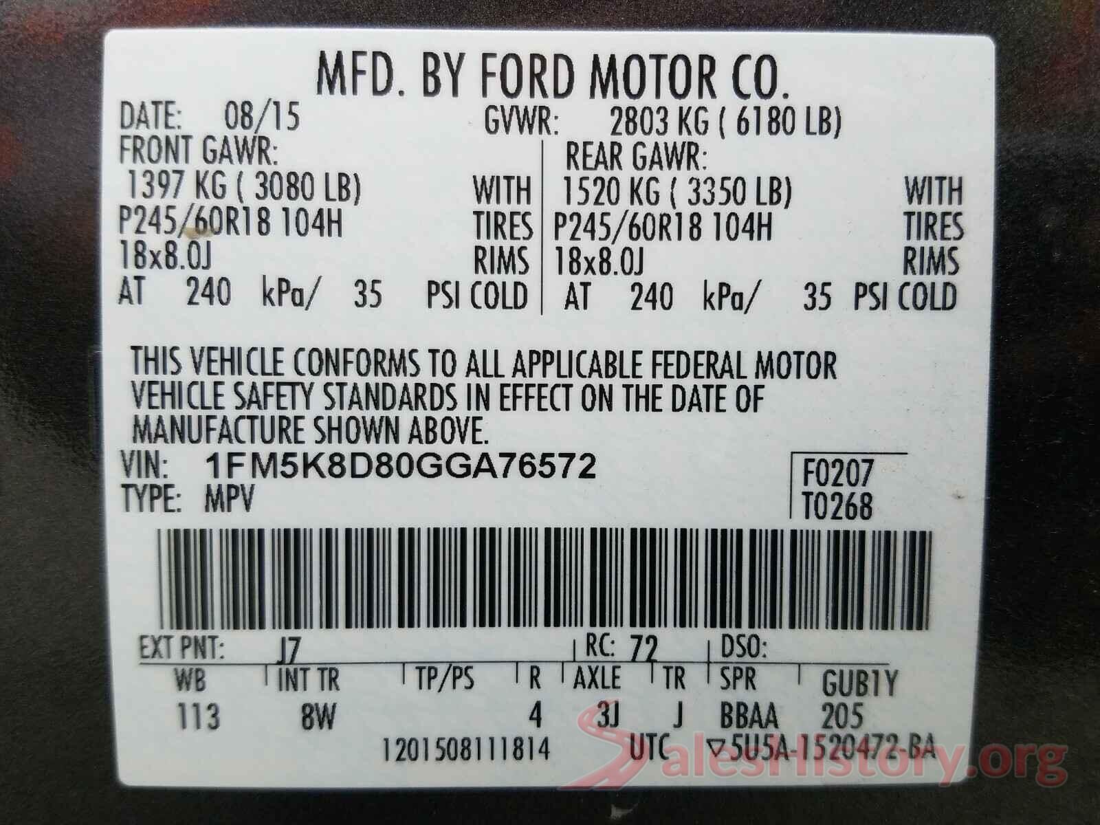 1FM5K8D80GGA76572 2016 FORD EXPLORER