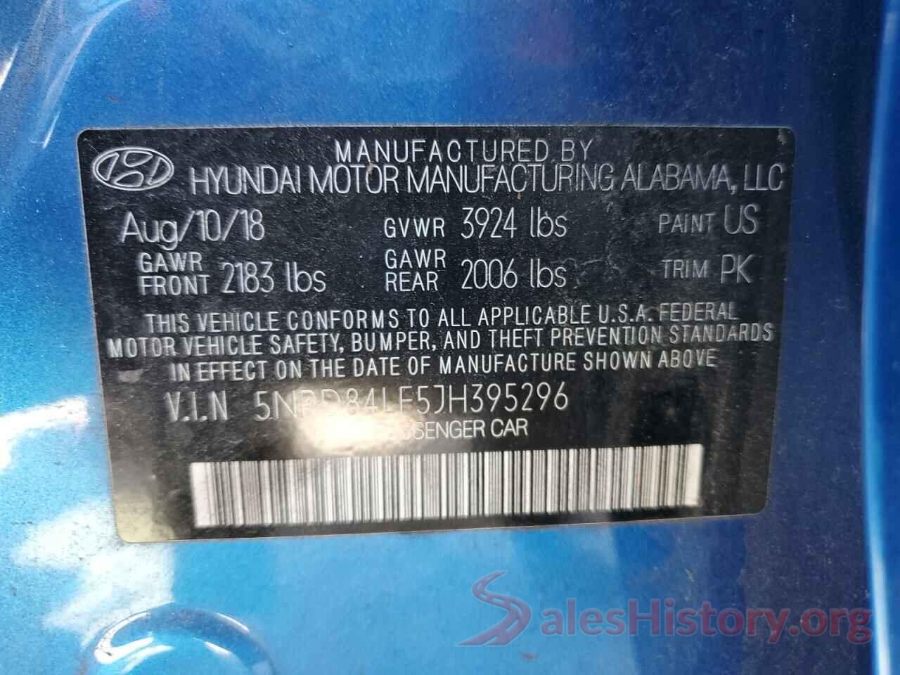 5NPD84LF5JH395296 2018 HYUNDAI ELANTRA