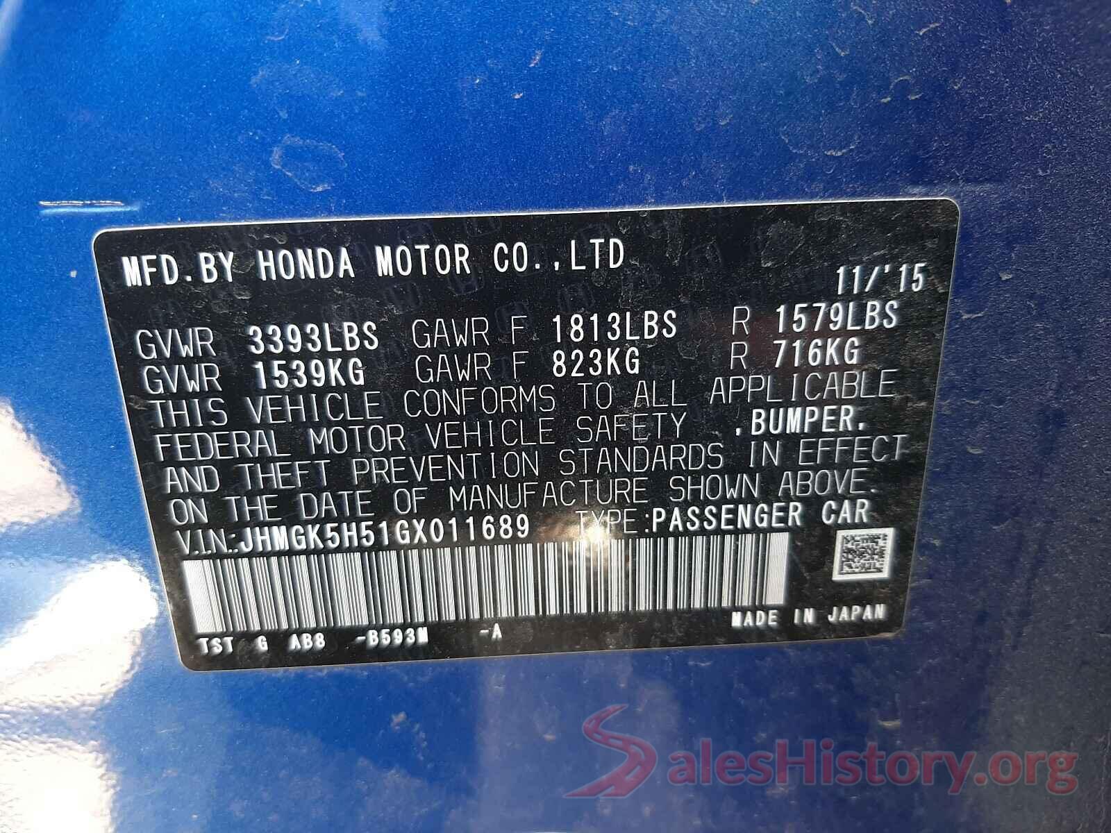 JHMGK5H51GX011689 2016 HONDA FIT