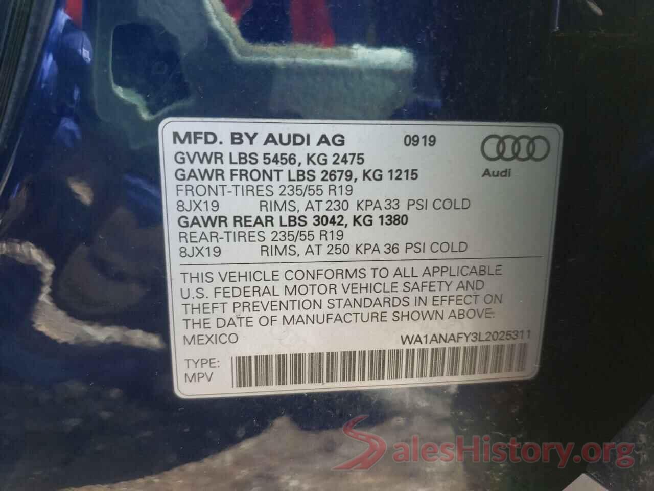 WA1ANAFY3L2025311 2020 AUDI Q5