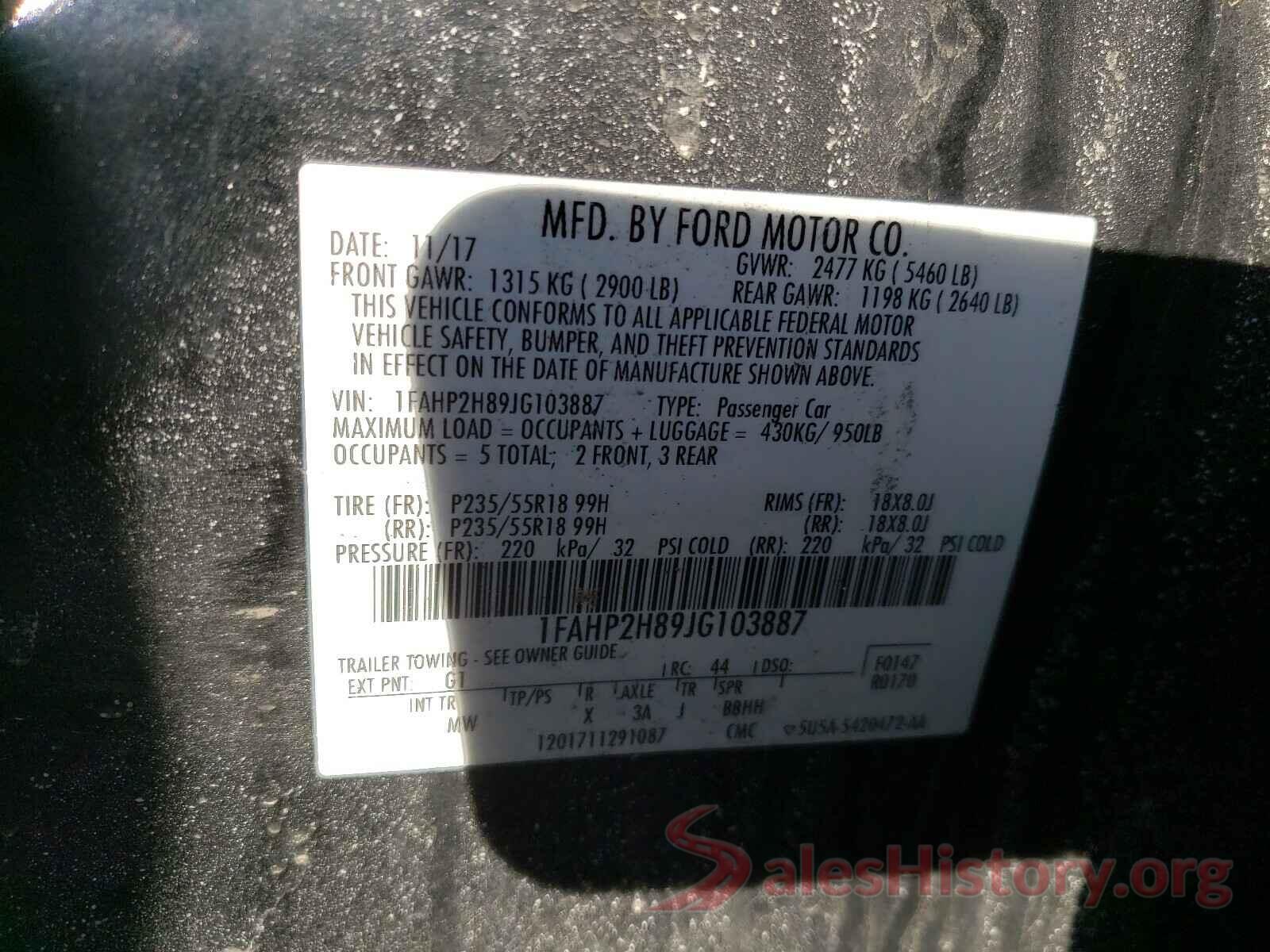 1FAHP2H89JG103887 2018 FORD TAURUS