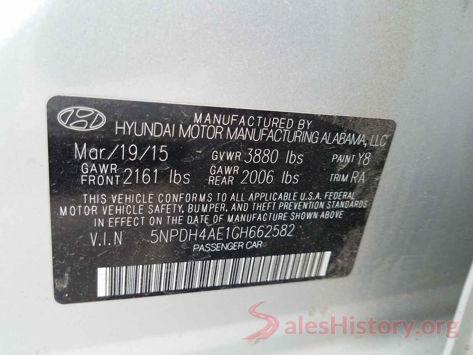 5NPDH4AE1GH662582 2016 HYUNDAI ELANTRA