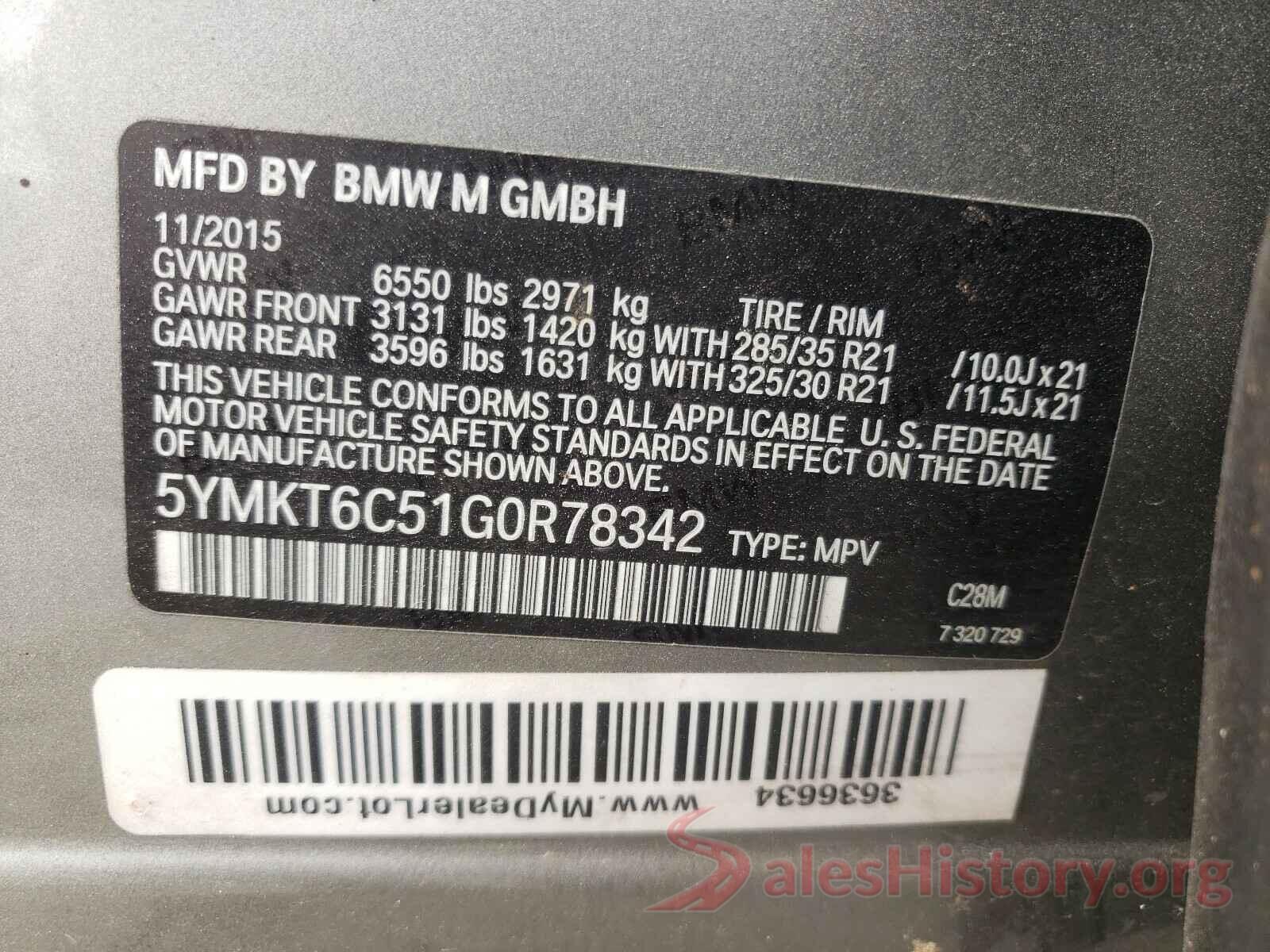 5YMKT6C51G0R78342 2016 BMW X5