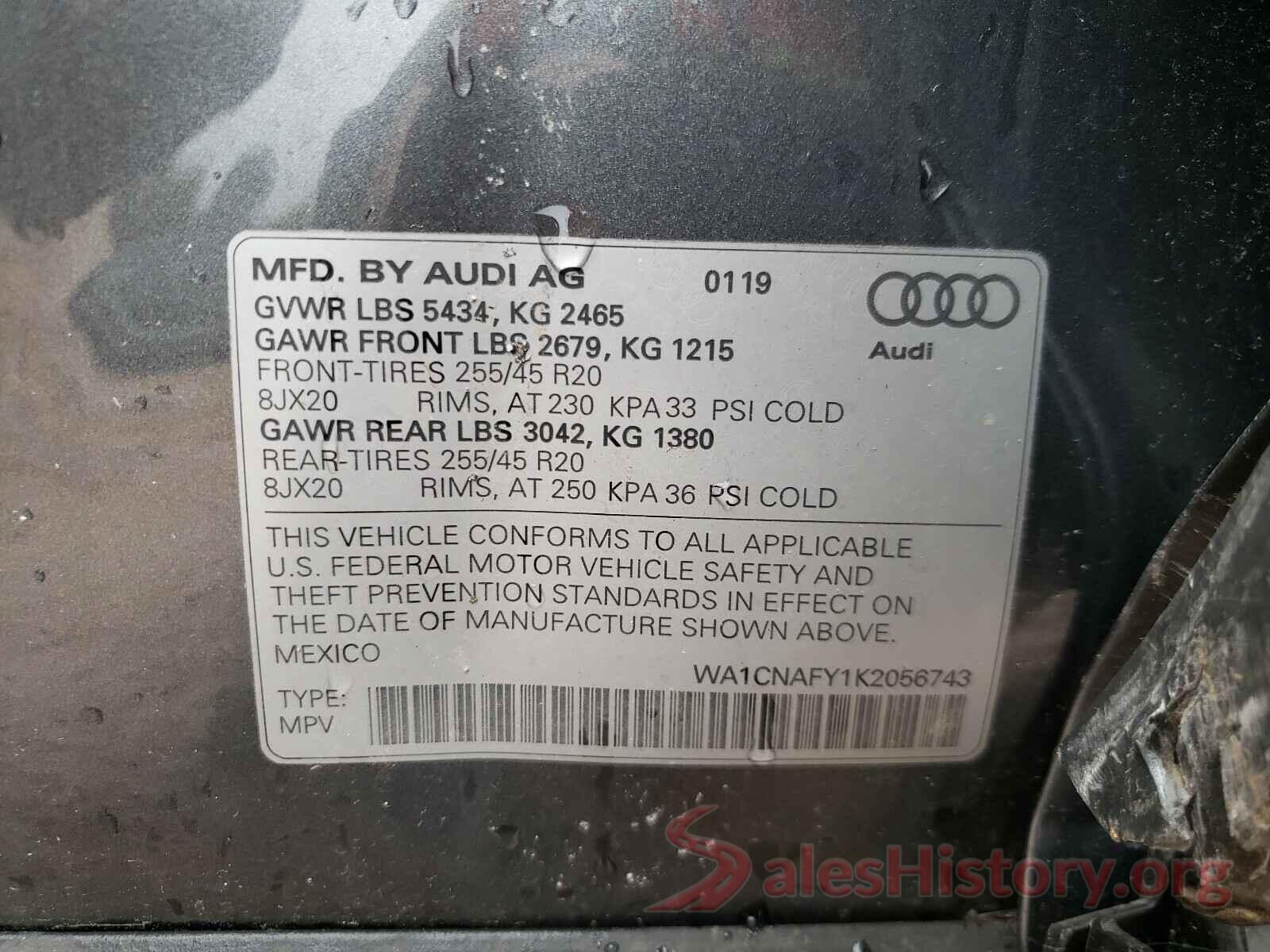 WA1CNAFY1K2056743 2019 AUDI Q5