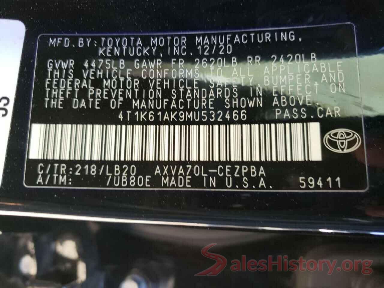 4T1K61AK9MU532466 2021 TOYOTA CAMRY