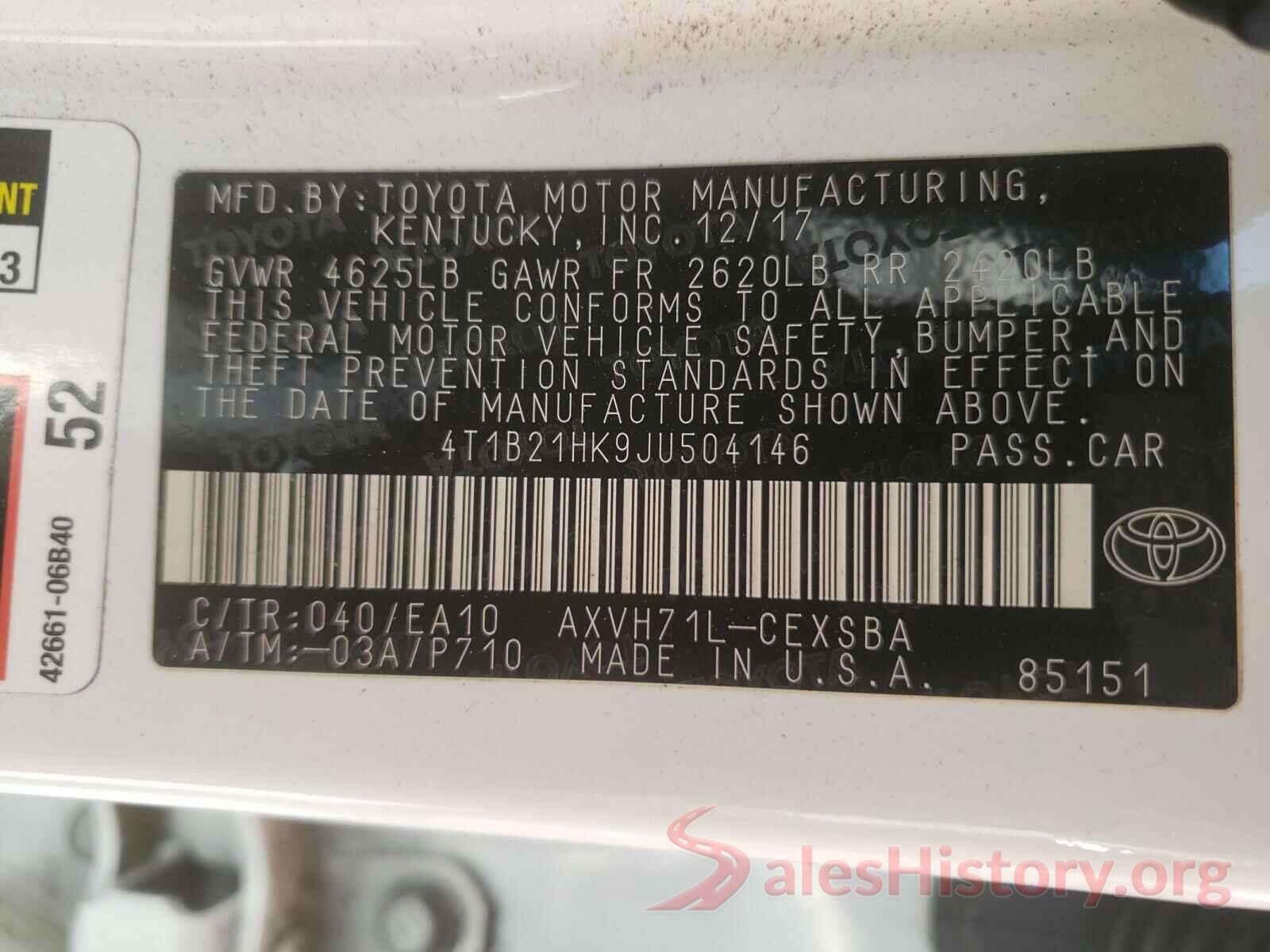 4T1B21HK9JU504146 2018 TOYOTA CAMRY