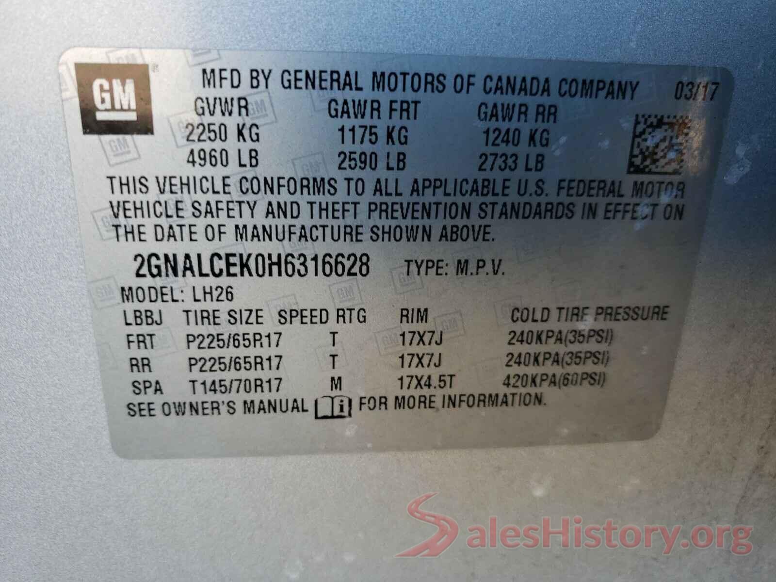 2GNALCEK0H6316628 2017 CHEVROLET EQUINOX