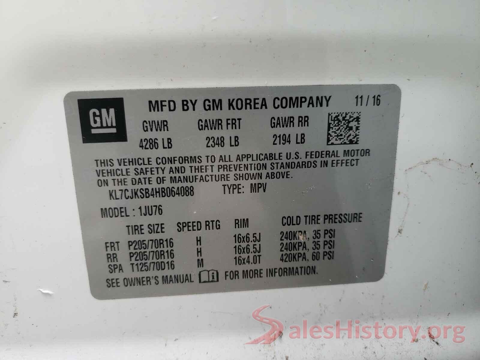 KL7CJKSB4HB064088 2017 CHEVROLET TRAX