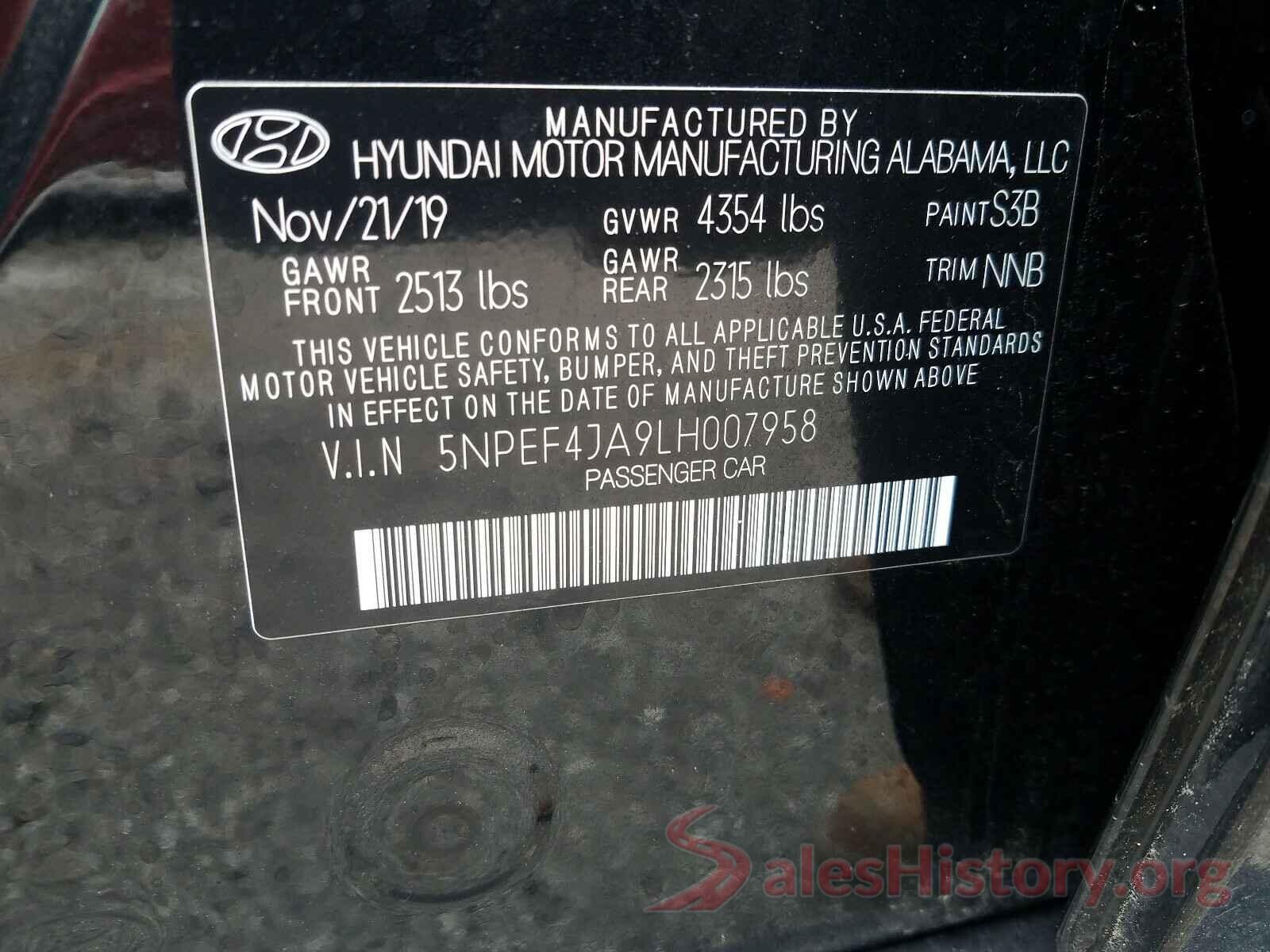 5NPEF4JA9LH007958 2020 HYUNDAI SONATA