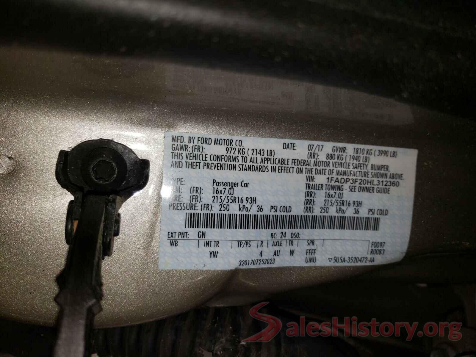 1FADP3F20HL312360 2017 FORD FOCUS