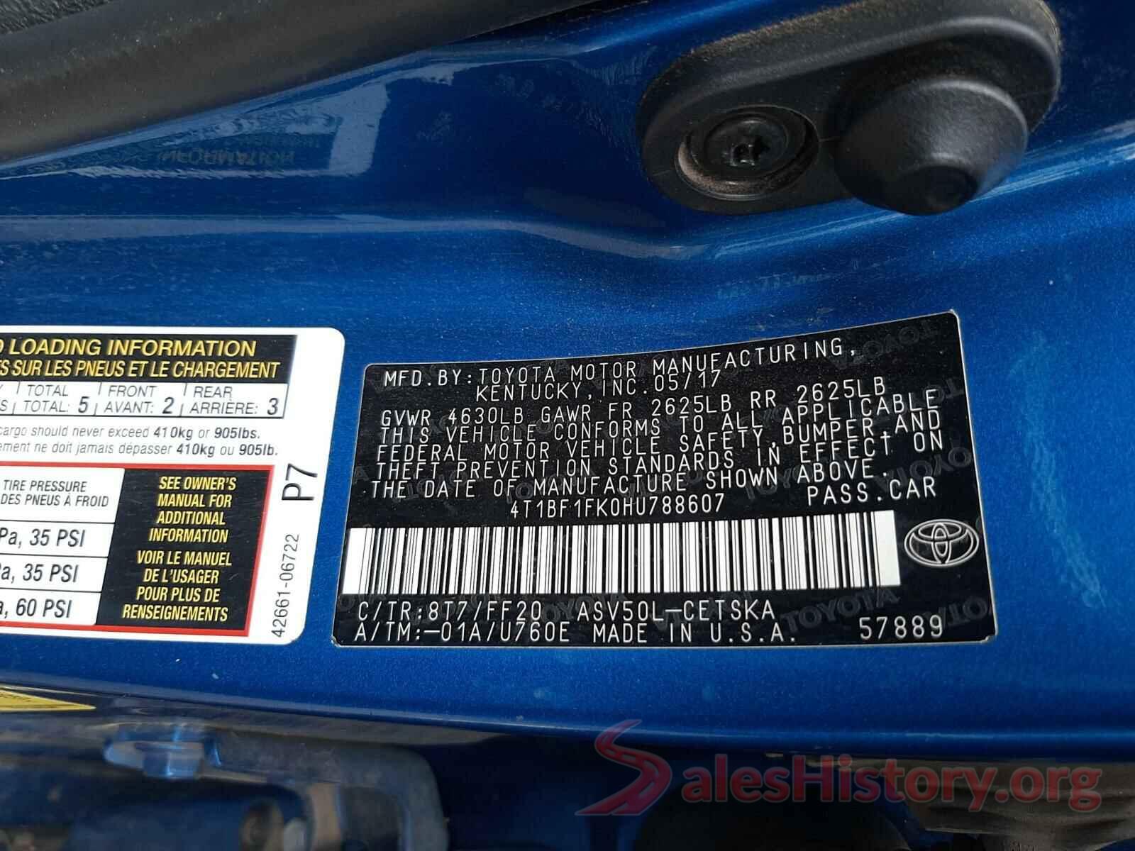 4T1BF1FK0HU788607 2017 TOYOTA CAMRY