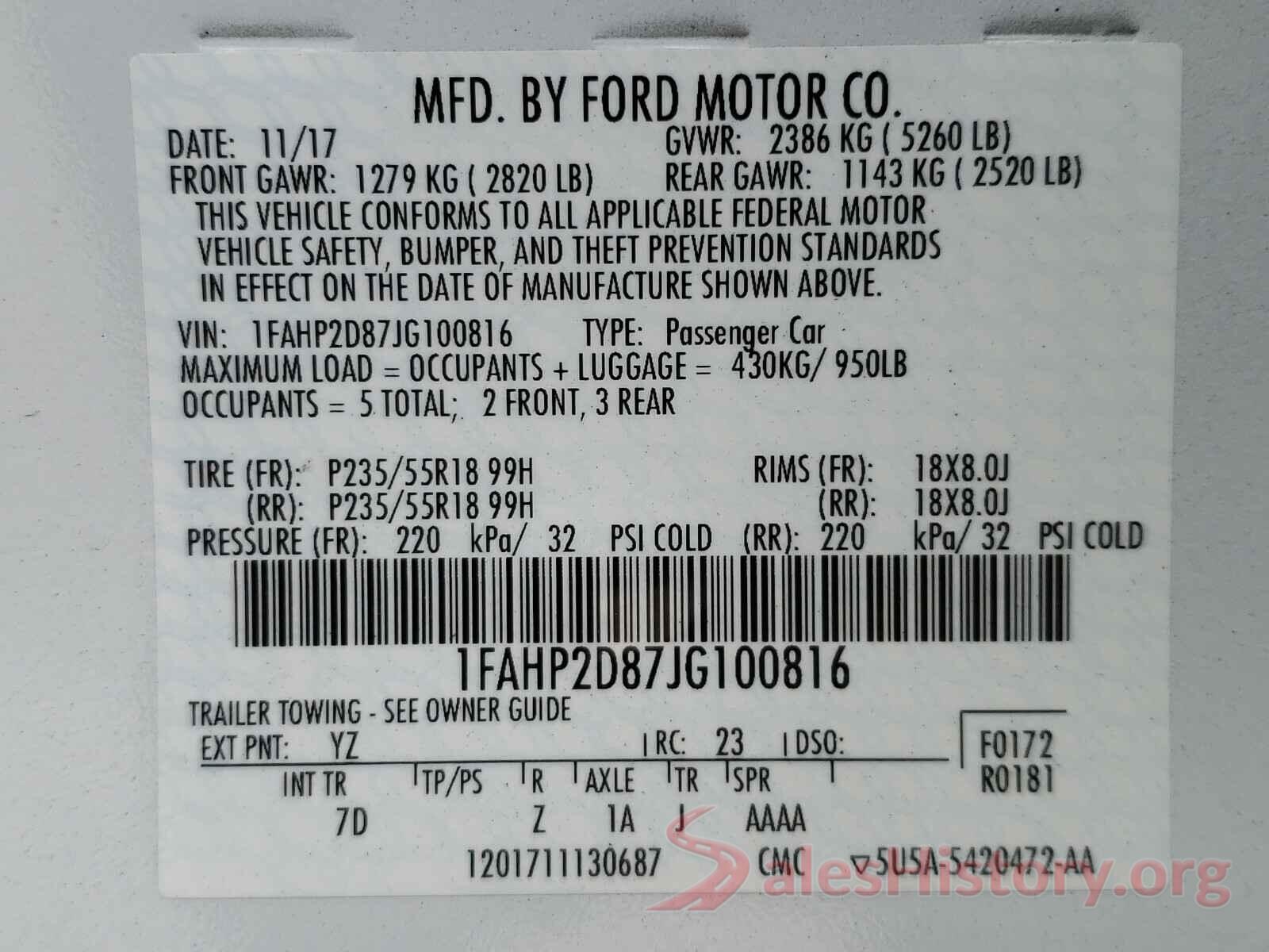 1FAHP2D87JG100816 2018 FORD TAURUS