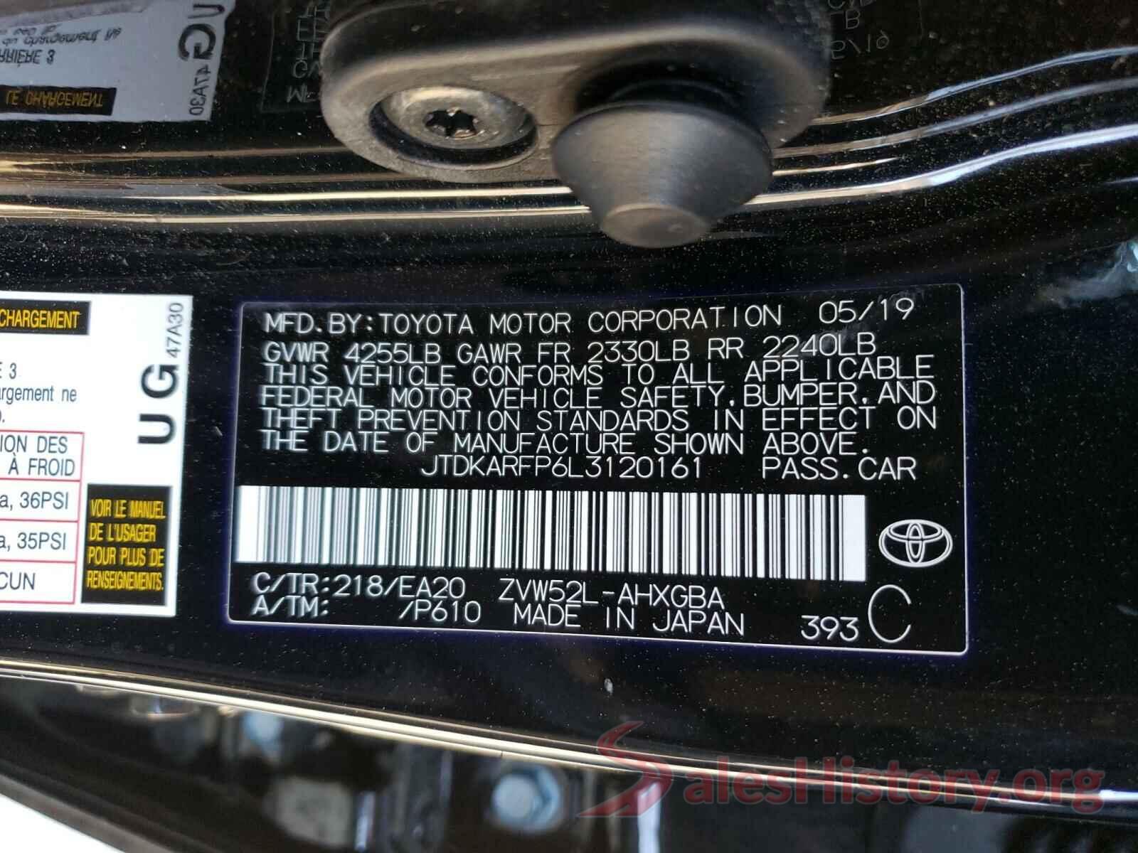 JTDKARFP6L3120161 2020 TOYOTA PRIUS