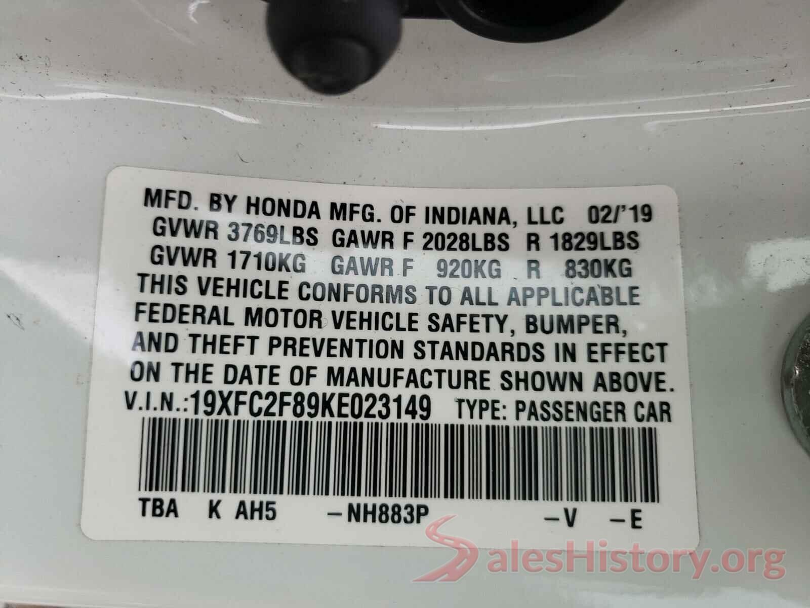 19XFC2F89KE023149 2019 HONDA CIVIC