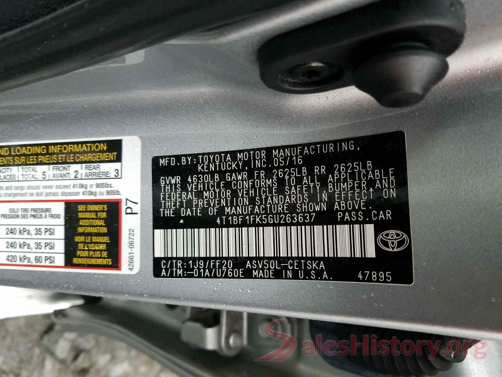 4T1BF1FK5GU263637 2016 TOYOTA CAMRY