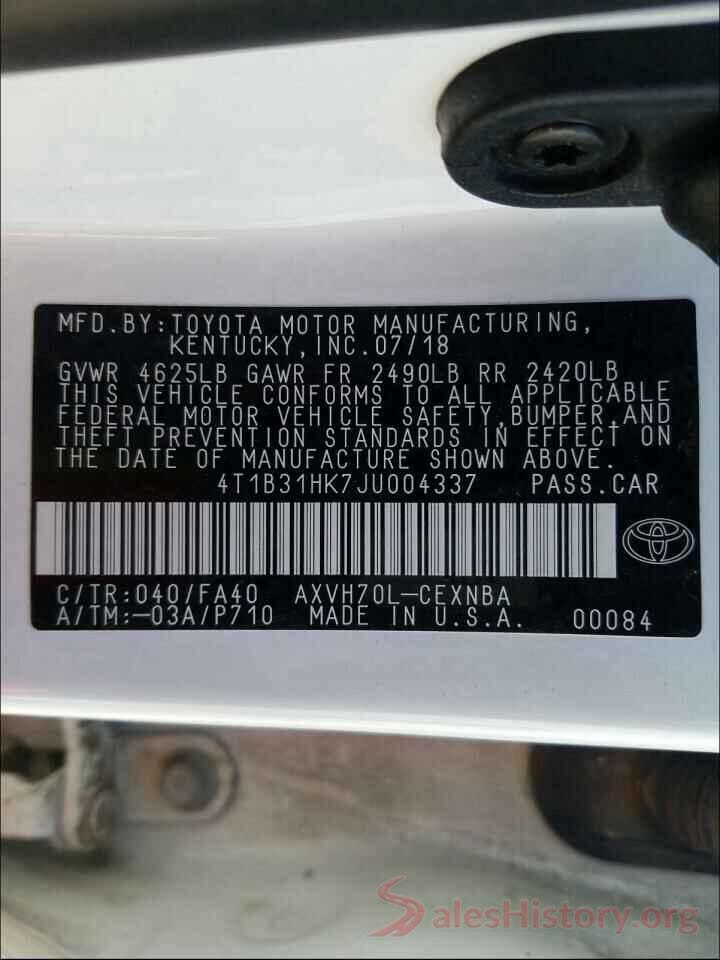 4T1B31HK7JU004337 2018 TOYOTA CAMRY