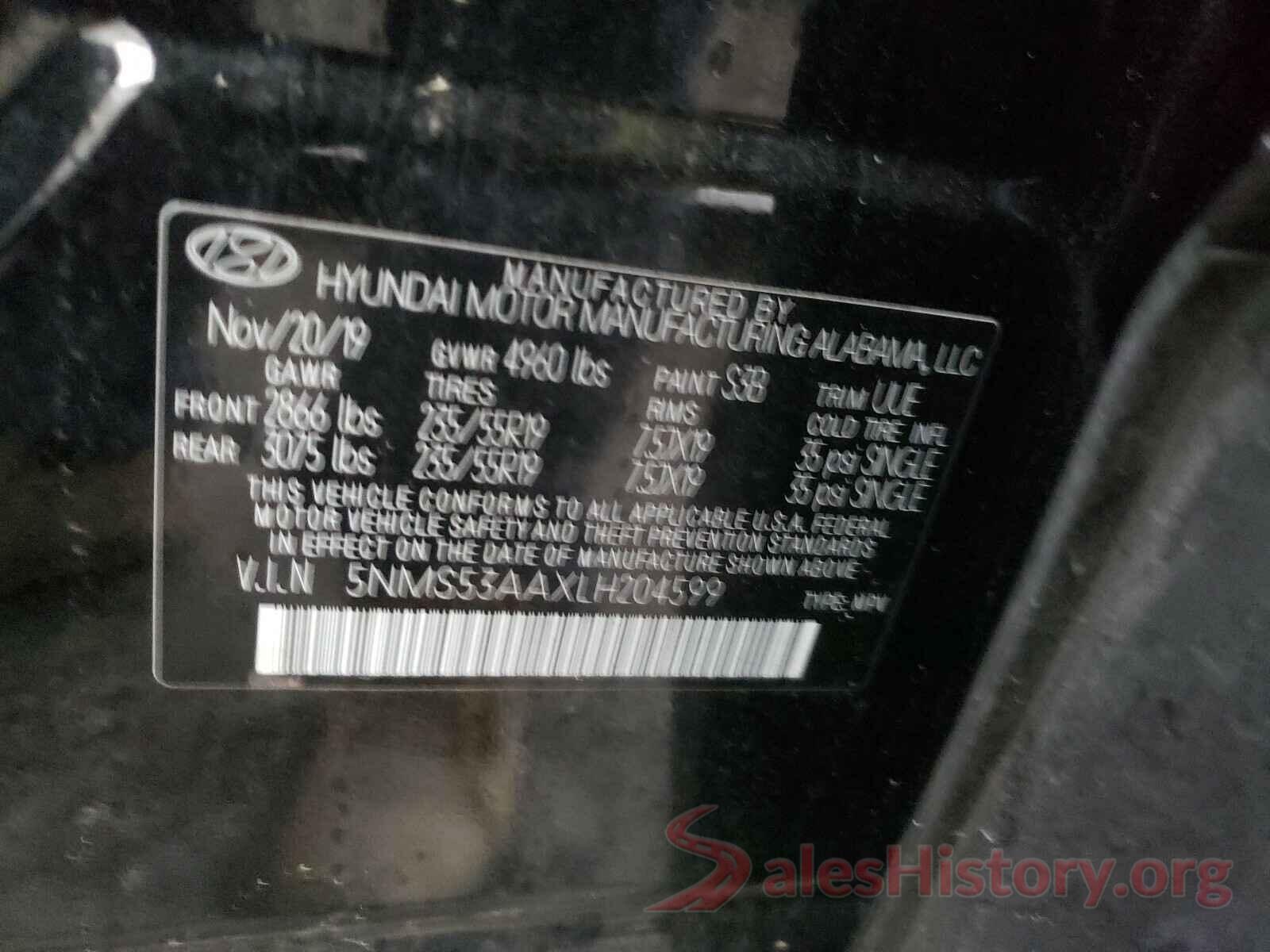 5NMS53AAXLH204599 2020 HYUNDAI SANTA FE