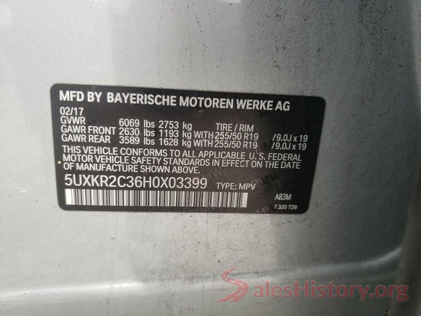 5UXKR2C36H0X03399 2017 BMW X5