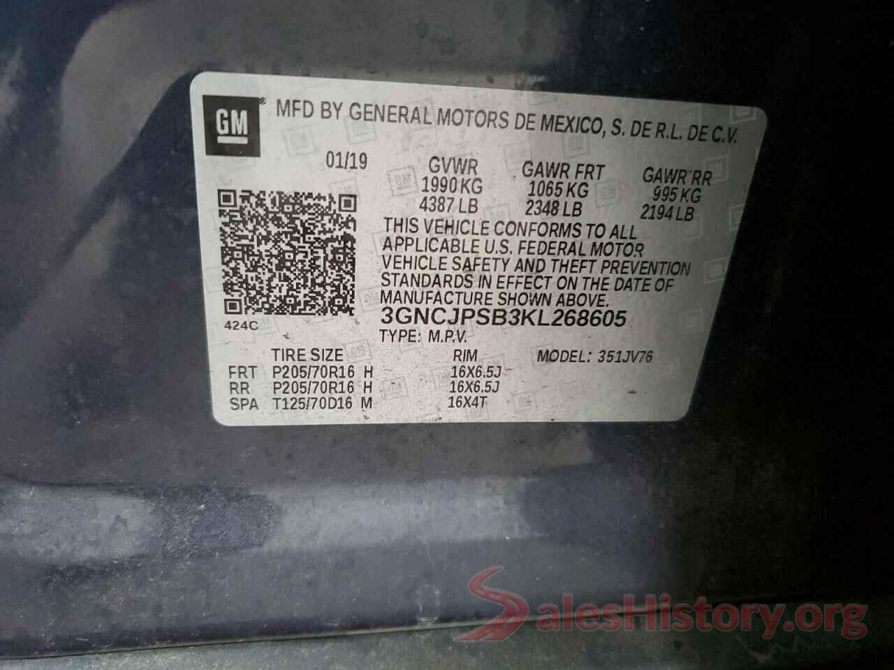 3GNCJPSB3KL268605 2019 CHEVROLET TRAX