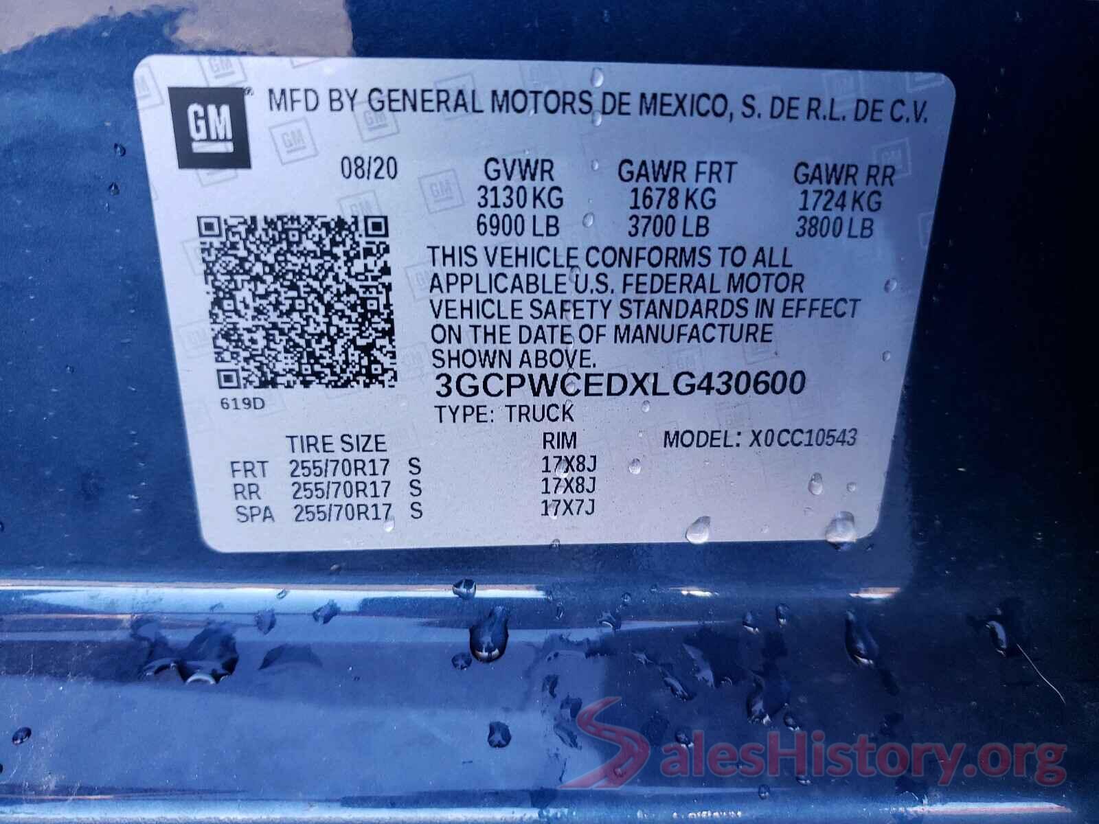 3GCPWCEDXLG430600 2020 CHEVROLET SILVERADO