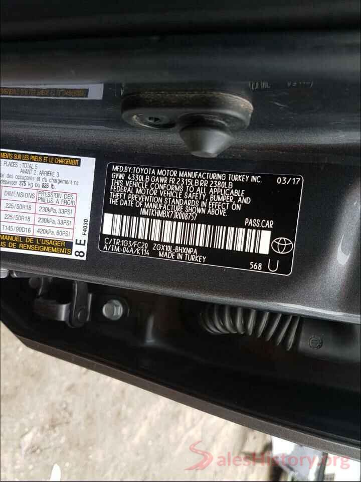 NMTKHMBX7JR008757 2018 TOYOTA C-HR