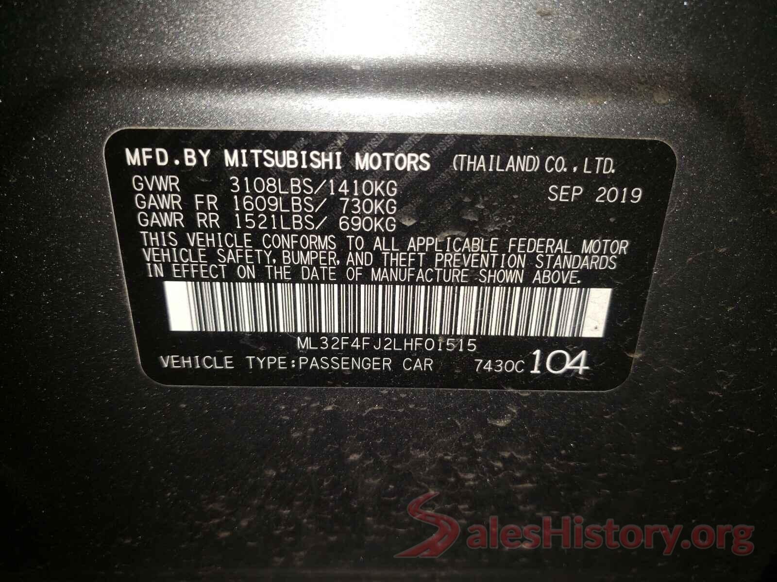 ML32F4FJ2LHF01515 2020 MITSUBISHI MIRAGE