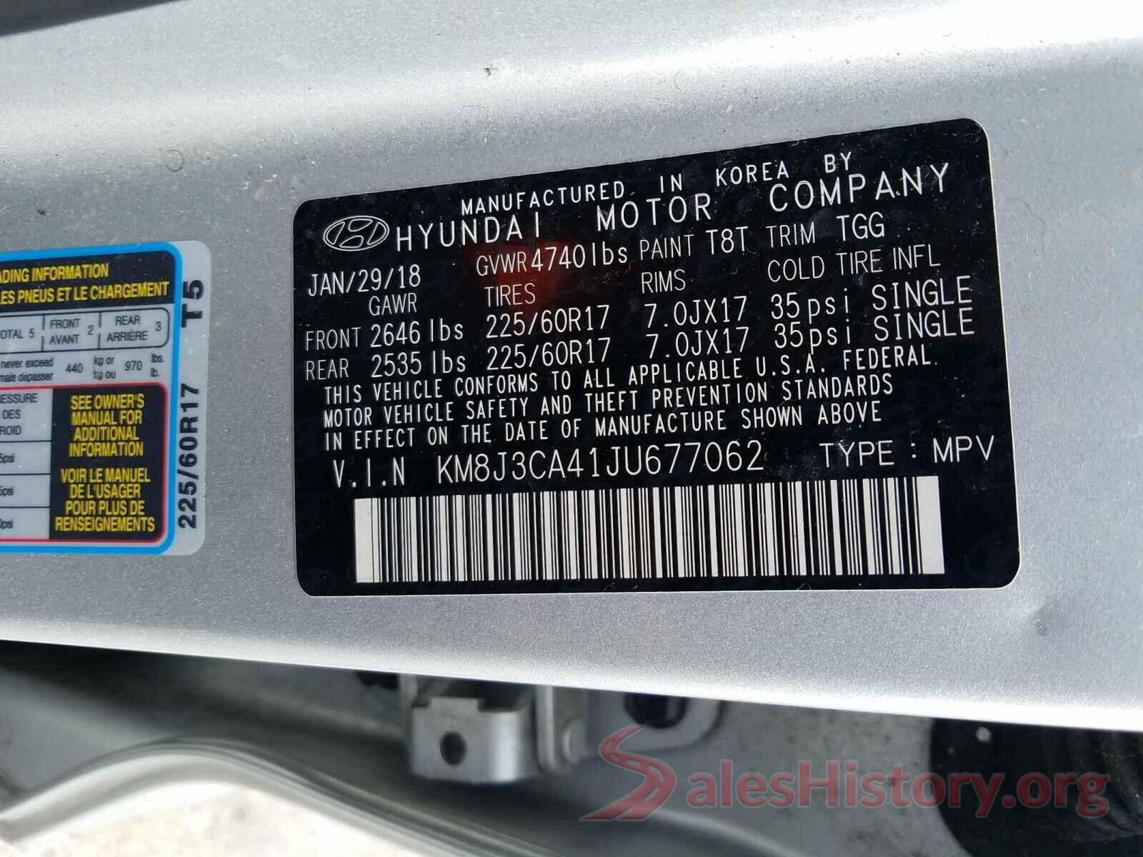 KM8J3CA41JU677062 2018 HYUNDAI TUCSON