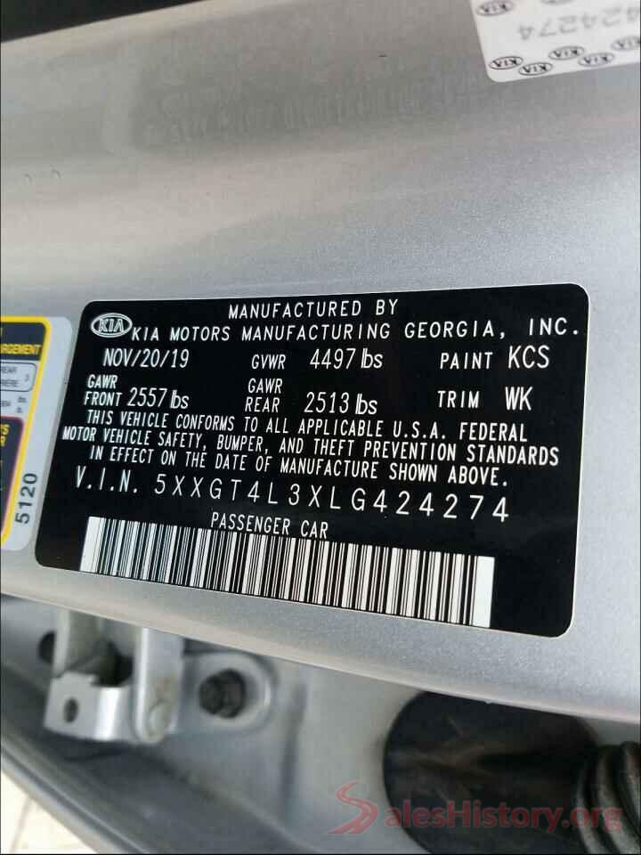 5XXGT4L3XLG424274 2020 KIA OPTIMA