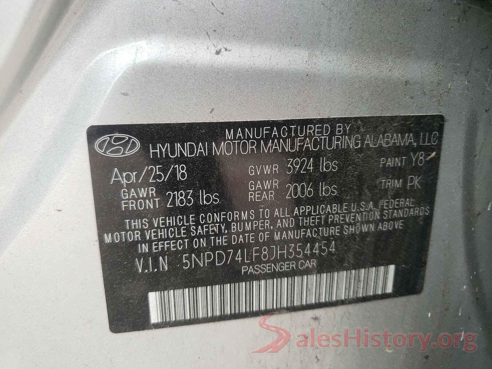 5NPD74LF8JH354454 2018 HYUNDAI ELANTRA