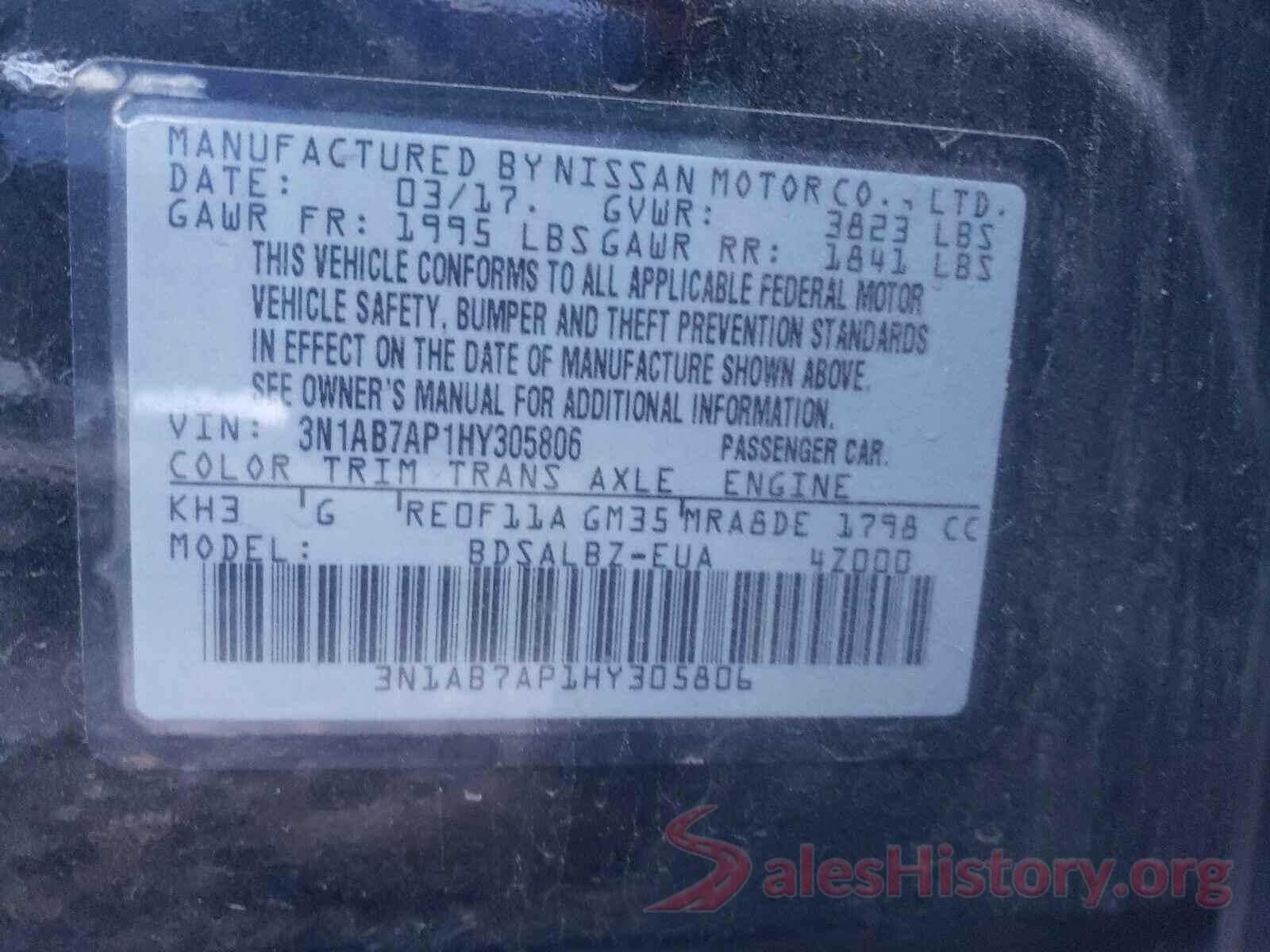 3N1AB7AP1HY305806 2017 NISSAN SENTRA