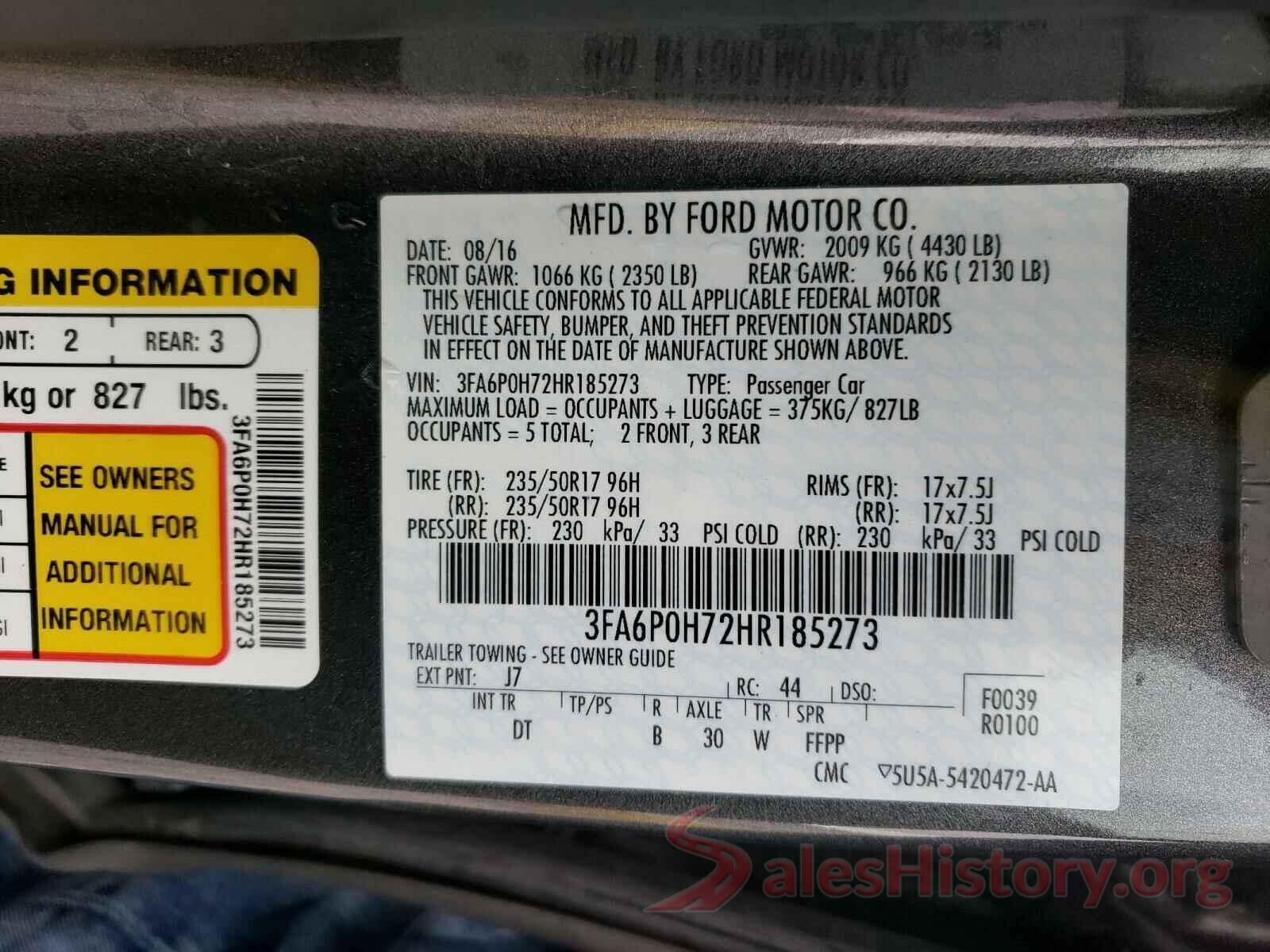 3FA6P0H72HR185273 2017 FORD FUSION