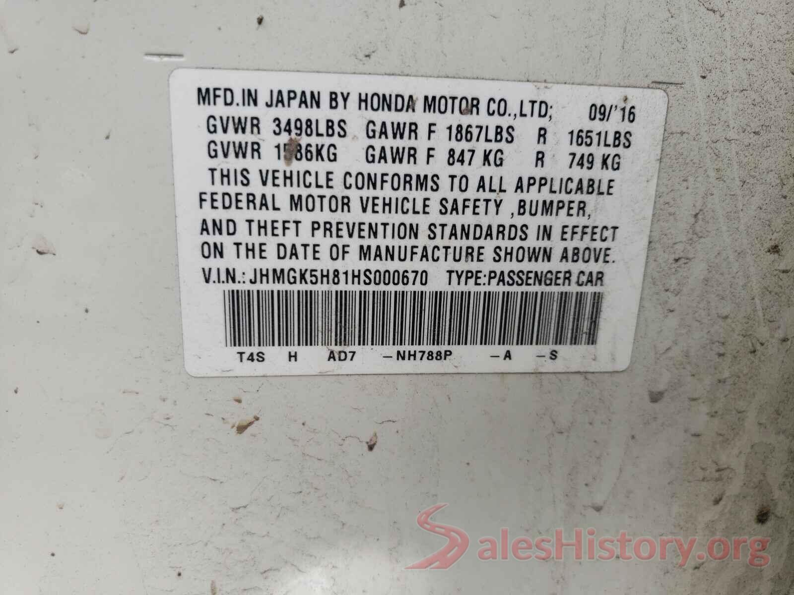 JHMGK5H81HS000670 2017 HONDA FIT