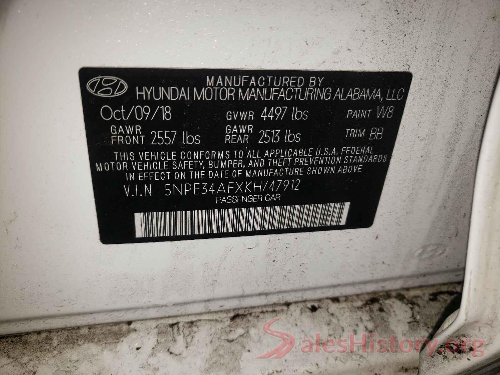 5NPE34AFXKH747912 2019 HYUNDAI SONATA