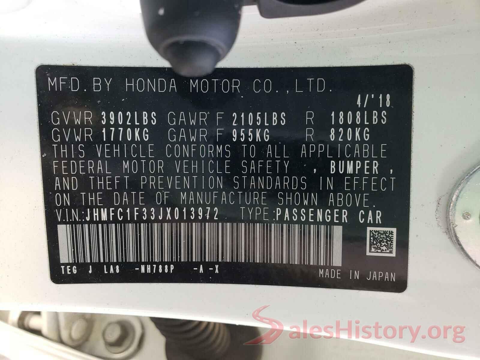 JHMFC1F33JX013972 2018 HONDA CIVIC