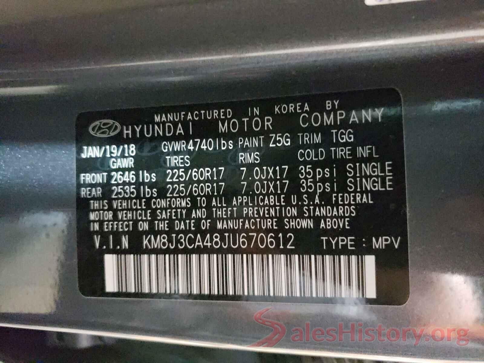 KM8J3CA48JU670612 2018 HYUNDAI TUCSON