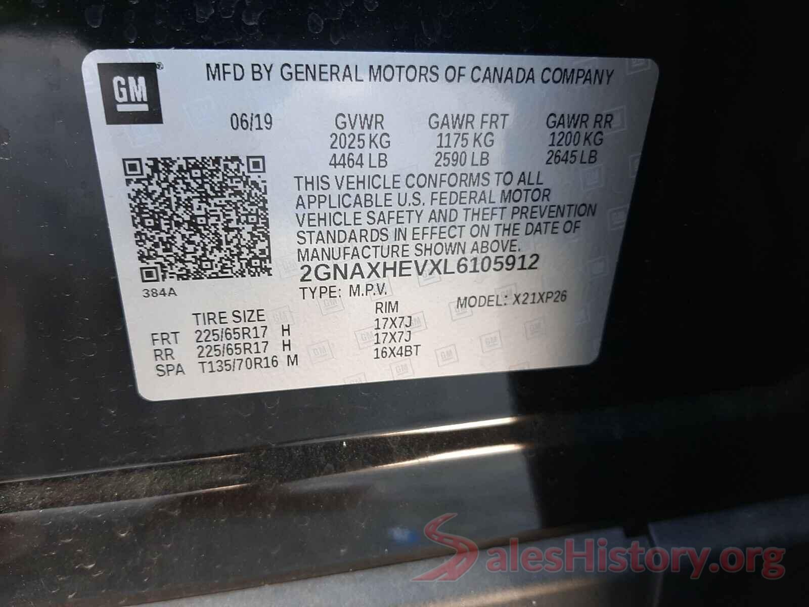 2GNAXHEVXL6105912 2020 CHEVROLET EQUINOX