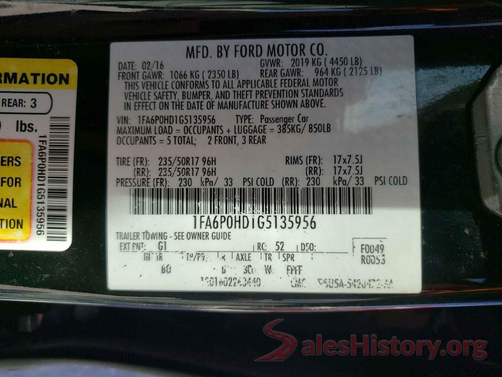 1FA6P0HD1G5135956 2016 FORD FUSION