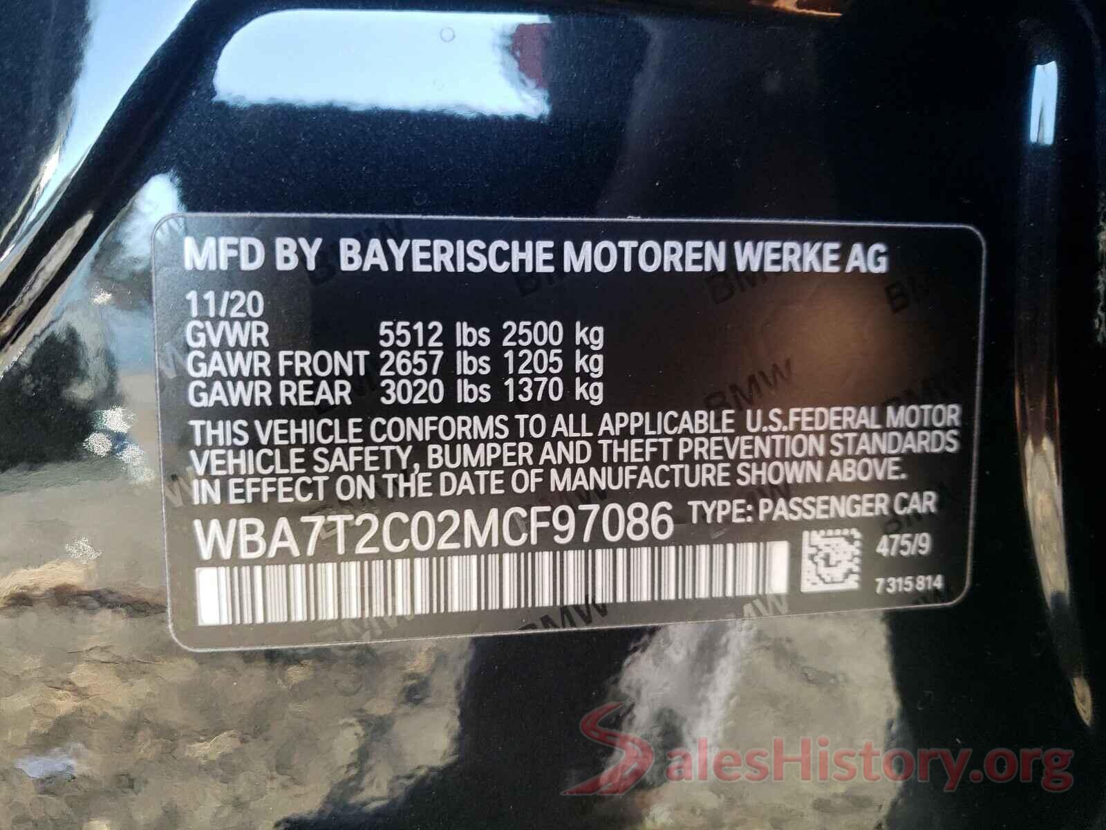 WBA7T2C02MCF97086 2021 BMW 7 SERIES